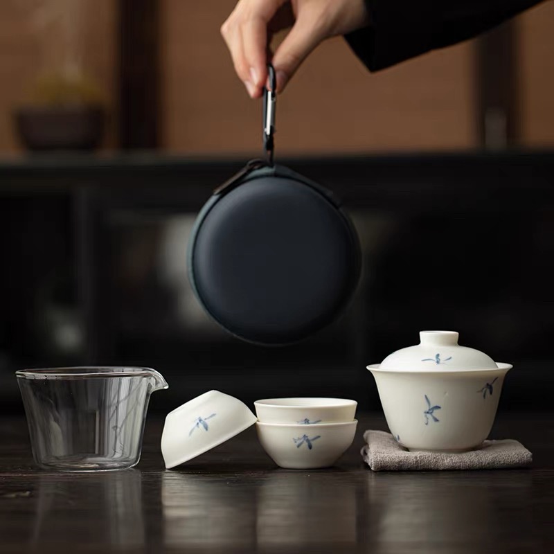 Hand-painted Orchid Travel Tea Set